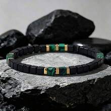 1pc Luxury Cube Malachite Men's Bracelet Contrast Color Wrist Accessory Daily Holiday Gift - Multicolor - View 5