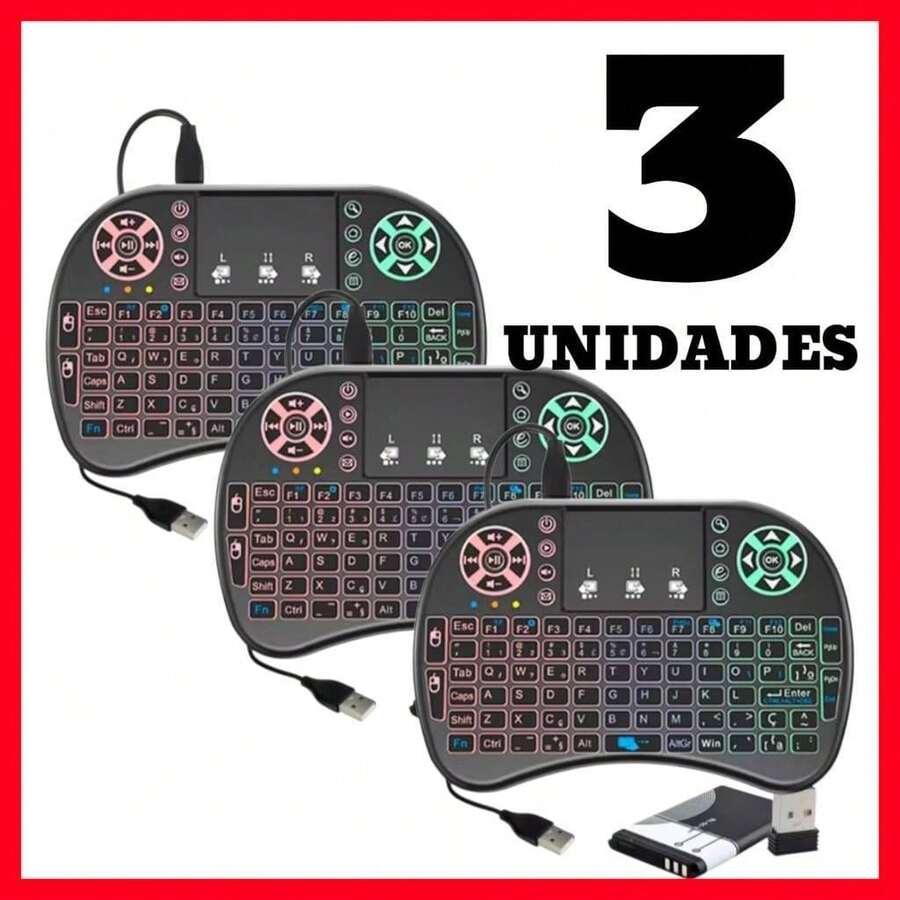 Kit 8 Mini Teclado Wireless Touchpad RGB | 2.4G Recarregável Iluminado | Atacado Smart TV PC - kit 3 - Visão 1