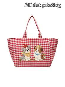 Puppy Pattern Plaid Tote Bag, Flat Cute Dog Print, Casual Plaid Shoulder Bag And Portable Coin Purse, Mini Makeup Bag With Zipper, Large Capacity Canvas Shoulder Bag, Slouchy Handbag, Multi-Functional Shopping Bag, Campus Style Tote Bag, Suitable For Shopping, Commuting, Back To School, Travel And Daily Use, Unique Birthday Gift, Holiday Gift, Party Gift, Teacher Gift - Multicolor - View 14