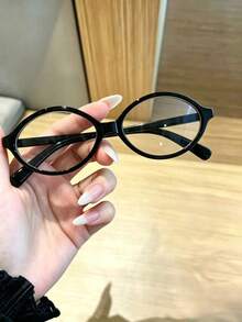 1 Pair Oval Vintage Versatile Transparent Glasses, Fashion Plano Lens - Clear - View 4