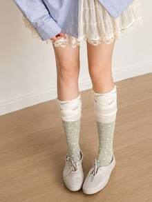 1/3 Pairs Women's Cute Polka Dot Knee-High Socks, Sheer Patchwork Design Versatile Stacked Leg Socks, Sweet Preppy Style - Multicolor - View 3