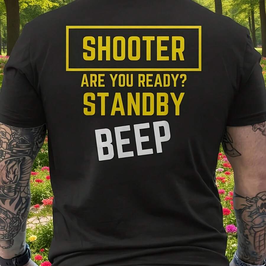Men'S IPSC Competition Shooting Sports T-Shirt Featuring A Fun Ready Standby! Beep! Message And Area Markings On The Back - 款式 - 查看 1