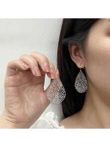 Handmade Filigree Teardrop Dangling Drop Earrings For Women 925 Sterling Silver Hooks, Exquisite Leaf Design, Gift - Silver - View 2