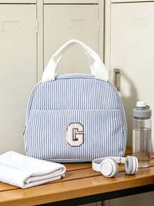 Striped Lunch Bag, Initial Pattern, Insulated Lunch Bag, Handheld Lunch Bag, Multi-Functional Insulated Bag, Office Lunch Bag, Picnic Bag, Lightweight Handbag, Suitable For School, Office, Picnic, Reusable, Back To School Essential, Unique Party Gift, Back To School Gift, New Job Gift, Birthday Gift - Multicolor - View 10