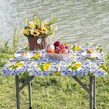 1pc Elastic Edge Tablecloth, Vibrant Lemon Pattern Stretch Tablecloth - Combination Of Fashionable Decoration And Practical Design, Outdoor Table Set, Picnic Accessory, Suitable For Indoor And Outdoor Use. - A - View 5