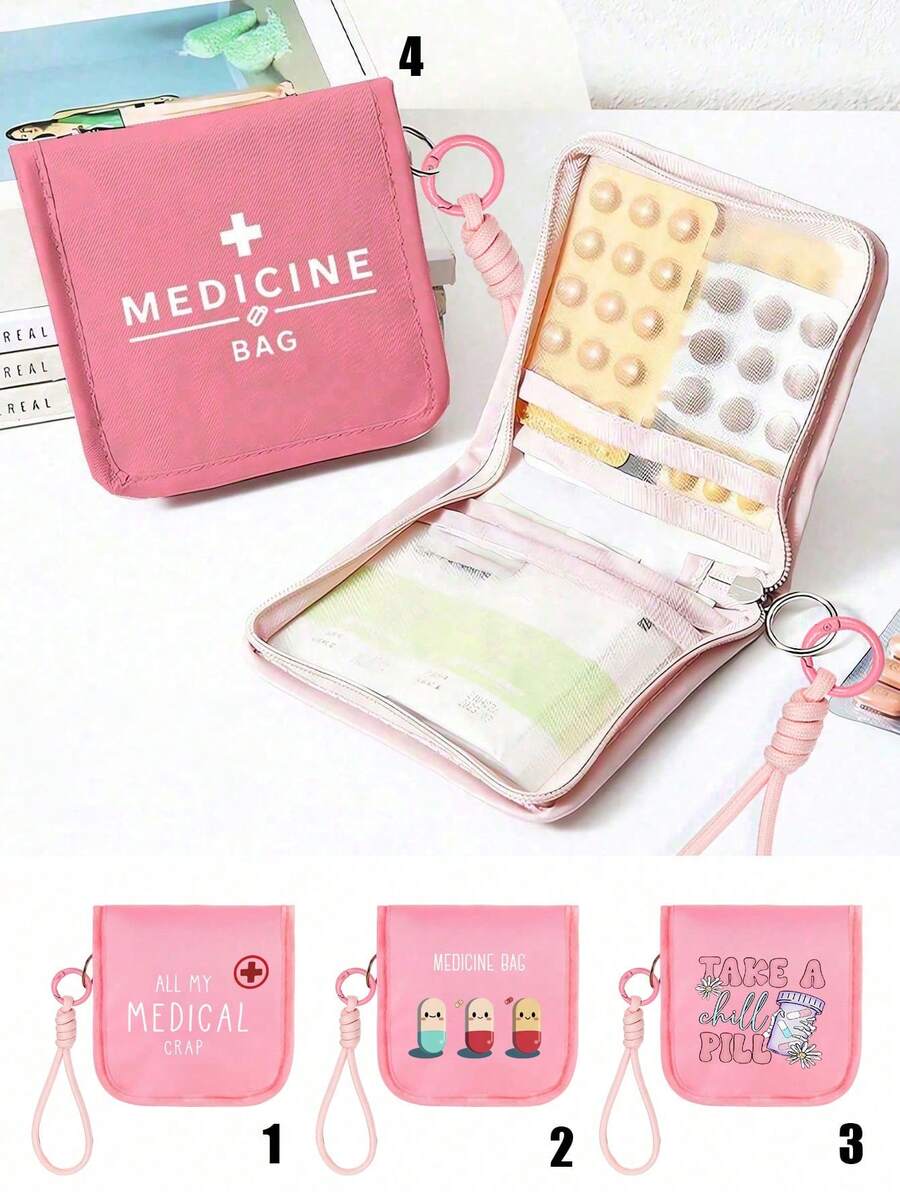 Tragbare Pillen Tasche mit Pillen Muster, kompakte Pillen Box und Erste-Hilfe-Set, praktisch für Reisen, geeignet für tägliche/Outdoor/Reise Medikamente, essentielles medizinisches Zubehör für gesundheitsbewusste und häufig reisende Personen, multifunktionale Stoff Pillen Tasche, tragbares medizinisches Erste-Hilfe-Set, Outdoor Reise Pillen Tasche, Wohnheim Erste-Hilfe Medizin Aufbewahrungstasche (mehrere Farben erhältlich) - Verschiedenfarbig - Übersicht 1