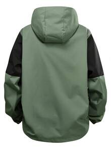 Chaqueta con capucha con cremallera y manga larga para hombre de talla grande, diseño de bloques de color, adecuada para exteriores, senderismo, uso casual, todas las estaciones, otoño - Verde militar - Ver 3