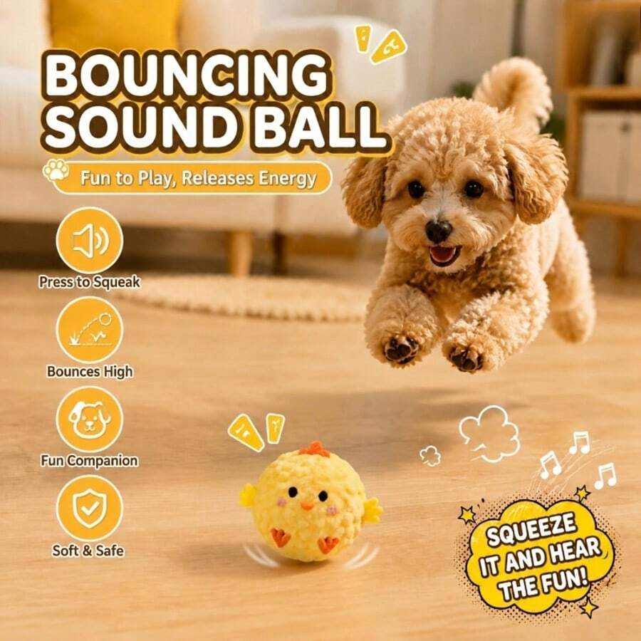4pcs Yellow Chick Pet Interactive Bouncing Sound Toy Balls, Dog And Cat Play And Boredom Relief Companion Toys, Sound-Producing To Attract Dogs And Cats, Durable Material, Slow Rebound Pet Companion Play Toys