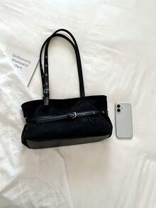 Vintage Black Leopard Print Underarm Tote Bag For Women, Adjustable Shoulder Strap, Leather Belt Decoration, Large Capacity, Commuter Shoulder Bag, Minimalist Versatile Daily Handbag, Suitable For Shopping, Wallet, Young Women, College Students, Newcomers, White-Collar Workers. Perfect For Office, University, Work, Business, Commute, Outdoor Activities, Travel And Outings - Black - View 9