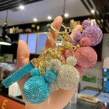 Disney 1pc Full Rhinestone 3D Mickey Mouse Head Diamond Rope Keychain, Cute Shiny Diamond Girl Bag Exquisite Pendant - View 2