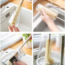 1pc Wooden Handle Nylon Bristle Long Handle Cup Brush, Suitable For Kitchen And Dining Area Cup Cleaning, Stainless Steel And Nylon Material, Suitable For Various Types Of Bottles, Teapots And Containers - Apricot - View 1