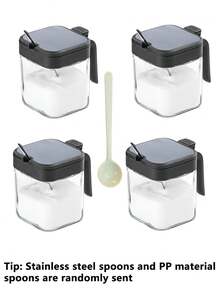 Juego de 4/3/2 piezas de frascos de especias 3 en 1 con base, frascos de almacenamiento de vidrio con cucharas, recipientes de almacenamiento de cocina premium, salero, frasco de condimentos, juego de salero y pimentero, fácil de limpiar - multicolor - Ver 18
