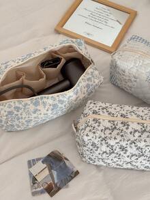 Pastoral Floral Hair Dryer/Curling Iron Storage Bag, Quilted Storage Bag, Three Floral Colors Available, Soft Quilted Fabric, Daily Outing Travel Large Capacity Multi-Functional Storage Bag - Multicolor - View 9
