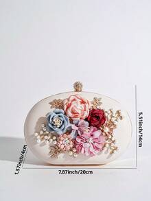 Evening Clutch Bag Fashion Floral Rhinestone Decor Handbag Oval Small Round Bag Shoulder Crossbody Chain Bag Handheld Bag Evening Bag For Women - Apricot - View 11