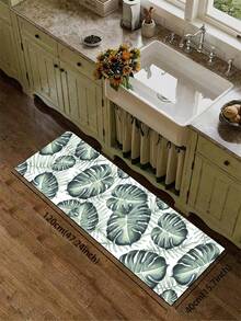 1pc Monstera Leaf Print Kitchen Mat, Fabric Surface With Absorbent Sponge And Non-Slip Rubber Bottom, 3.5mm, Relieves Fatigue From Long Standing, Suitable For Kitchen, Bathroom, Entryway, Laundry Room - View 14