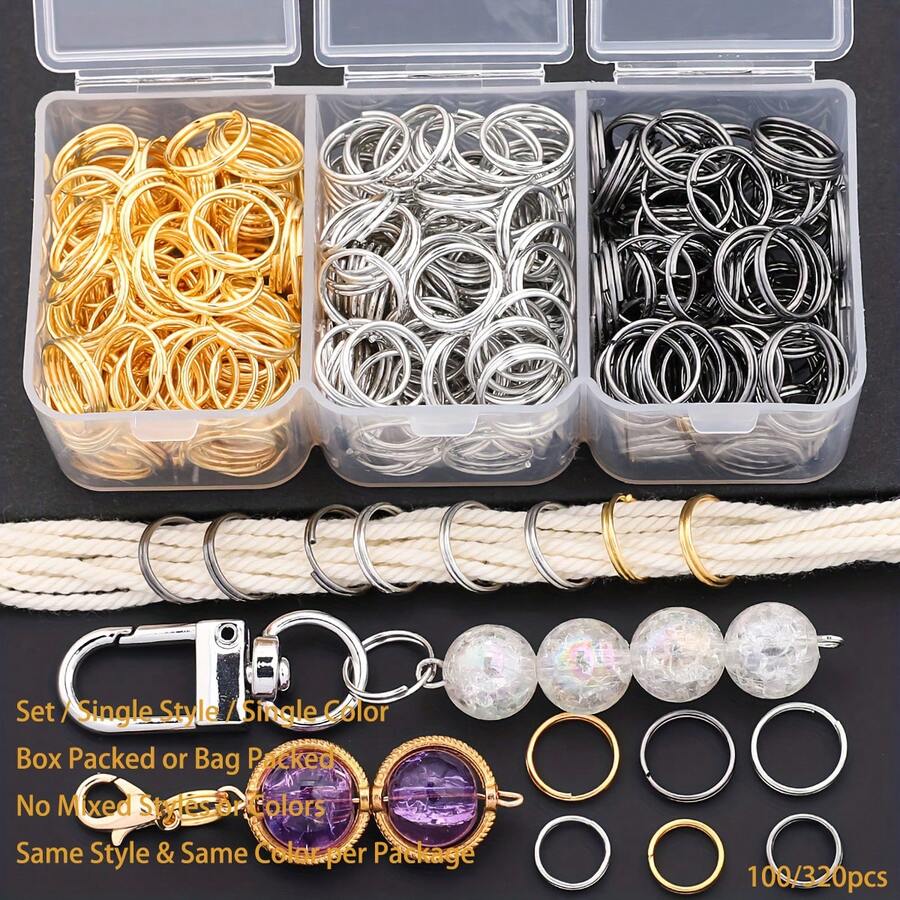 100/240入 3色開口跳環鑰匙圈盒裝裝飾套組 平面環跳環 珠寶配件 DIY手機鍊鑰匙圈製作 手工珠寶配件 可選 - 雙圈跳環 - 查看 1