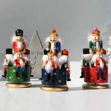 1pc European Style Hand-Painted 23CM Nutcracker Rotating Music Box, Wooden Craft Ornament Home Decor Music Box, Christmas Gift, Christmas Music Box - one-size - View 3