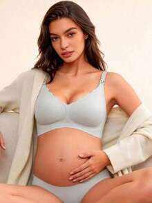 1件装孕妇哺乳文胸，透气产后哺乳文胸，舒适无缝无钢圈文胸 - 灰色 - 查看 9