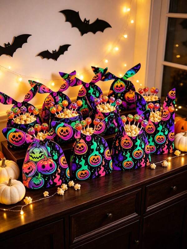 50pcs Halloween Gift Bags - Happy Halloween Candy Bags, Halloween Pumpkin Plastic Gift Bags Bulk Pack, Cute Rabbit Ear Candy Gift Bags, Suitable For Halloween Party Decoration, Party Favors, Birthday Supplies