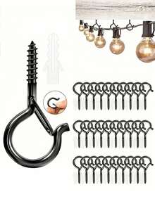 5/10/20/30pcs Heavy Duty Metal Screw Hooks, Suitable For Indoor/Outdoor Use - Great For Hanging Plants, LED Lights, Wind Chimes And Garage Decor - Multicolor - View 2
