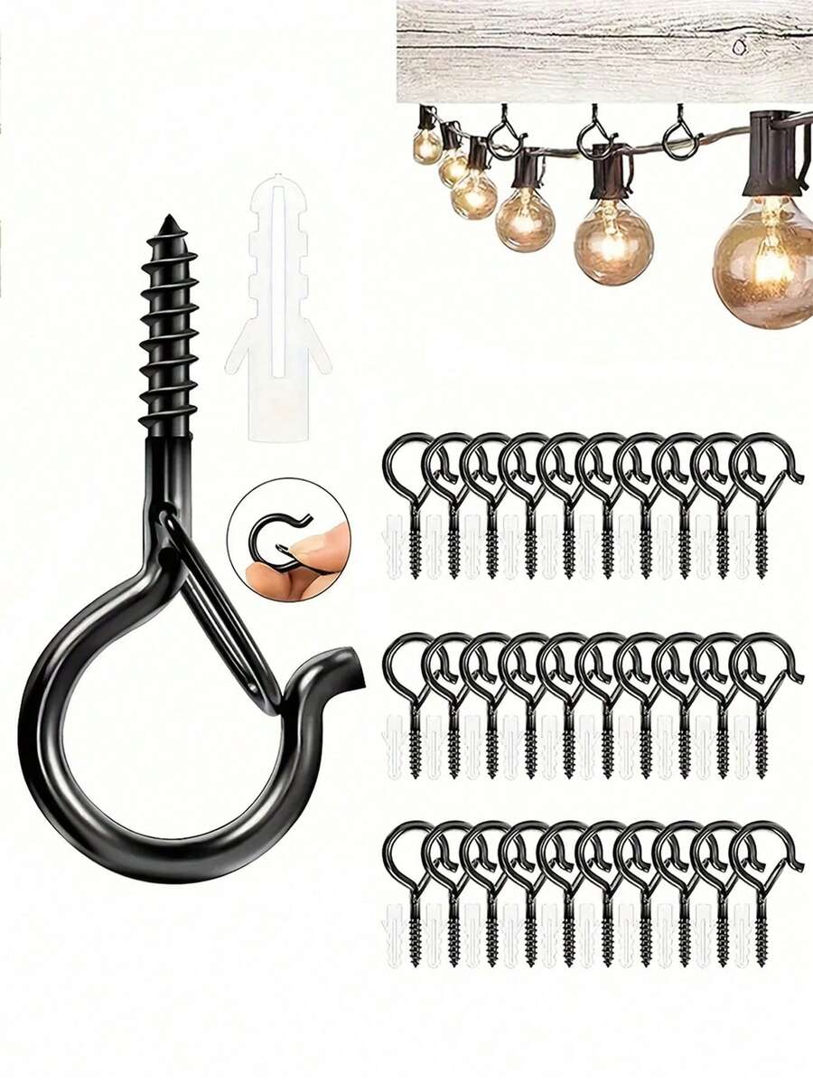 5/10/20/30pcs Heavy Duty Metal Screw Hooks, Suitable For Indoor/Outdoor Use - Great For Hanging Plants, LED Lights, Wind Chimes And Garage Decor