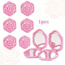 1/6/10pcs Portable Foldable Mini Rose-Shaped Water Ripple Mirror - Double-Sided Glass Makeup Mirror With Floral Pattern Design, Exquisite Cute Handheld Mirror Perfect For Holiday Gifts, Travel And On-The-Go Beauty Makeup - Multicolor - View 14