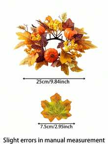 51pcs/Set Halloween/Autumn Maple Leaf Candle Ring Decoration. Artificial Maple Leaf Set, Candle Wreath, Autumn Tabletop Decor, Halloween And Thanksgiving Centerpiece, Harvest Festival Party Styling, DIY Autumn Wedding Tabletop Decoration. - A - View 3