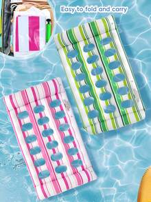 Multi-Color Striped Hollow Inflatable Pool Float Mat, Durable PVC Water Floating Lounge Chair Raft, Portable Foldable Adult Water Bed, Suitable For Beach, Swimming Pool, Sunbathing, Relaxation, Vacation, Travel - 彩色 - 查看 6