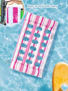 Multi-Color Striped Hollow Inflatable Pool Float Mat, Durable PVC Water Floating Lounge Chair Raft, Portable Foldable Adult Water Bed, Suitable For Beach, Swimming Pool, Sunbathing, Relaxation, Vacation, Travel - 彩色 - 查看 10