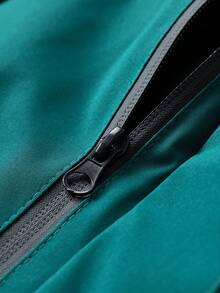 Women's Black & Dark Green Colorblock Hooded Jacket, Adjustable Drawstring Hood, Front Zipper Outdoor Hiking Sports Jacket - Dark Green - View 5