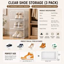 12 Pack Clear Plastic Stackable Shoe Storage Boxes, Large Shoe Organizer For Closet & Entryway, Space Saving Foldable Sneaker Containers With Transparent Display, Fit US Size 12+ Shoes, Sturdy Shoe Rack Alternative - White - View 10