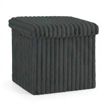 Aafan Ribbed Velvet Large Ottoman Storage Bench, Folding Ottoman Storage Box, Footstool Or Storage Chest With Lid For Bedroom, Wooden Box Fleece Cover - Charcoal - View 7