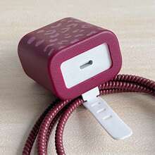 5-Piece Phone Charger & Data Cable Protective Case Set With Textured Design, Compatible With Apple 20W/18W Chargers, Also Suitable For IPhone 16 Pro Max/15/14/13/12/11 Charger Protective Cases, Dust-Proof And Shock-Proof, Premium Minimalist - Burgundy - View 5
