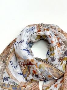 1pc Simple Printed Women's Scarf, Fashionable New Style Sun Protection Beach Shawl, Linen Feel Silk Scarf For Women - Multicolor - View 7