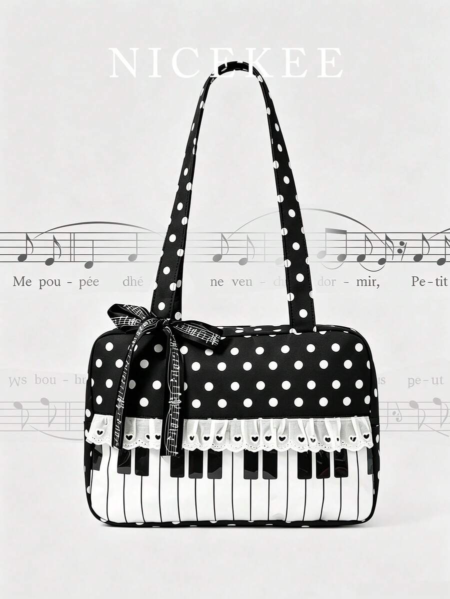 Simple Stylish Polka Dot Piano Bag, Niche Design Lace Popular Handbag, Exquisite Multifunctional Shoulder Bag, Suitable For Date Shopping Collocation - Multicolor - View 1