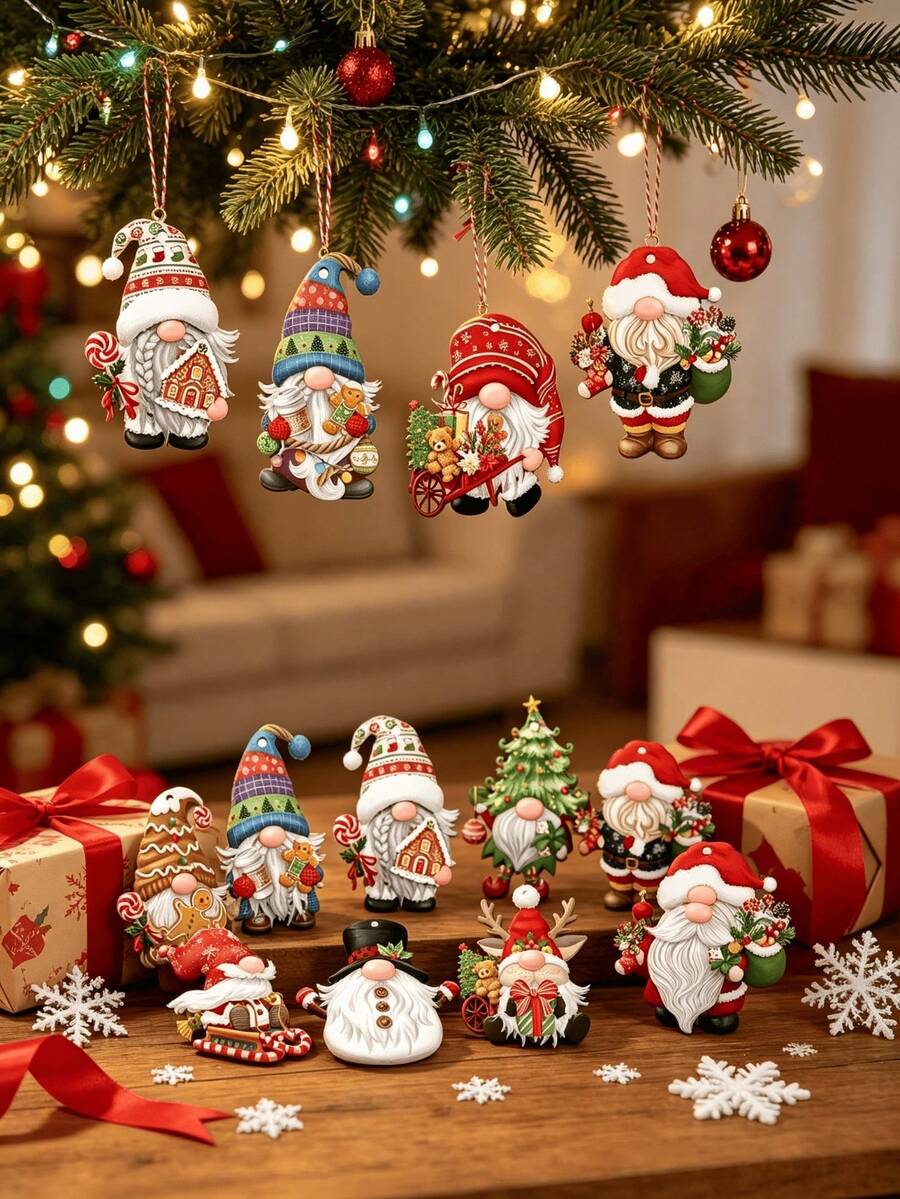 36pcs/24pcs/12pcs Creative Wooden Santa Claus Decorative Hanging Ornaments, Christmas Tree Decoration Wooden Sign Set, Perfect For Christmas Decoration - A - View 1