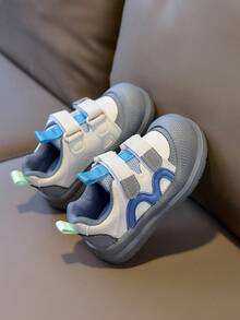 1 Pair Macaron Boys Girls Double Hook & Loop Athletic Shoes, Anti-Collision Soft Sole Flat Shoes - Blue - View 5