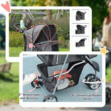 Hunde-Kinderwagen Hunde-Buggy faltbar für Hunde und Katzen bis 10 kg Buggy mit Kissen Netz Getränkehalter Aufbewahrungstasche Kinderwagen Buggy Dunkel - Dunkelgrau - Übersicht 2