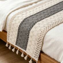 1pc Luxury Vintage Hollow Woven Tassel Bed Runner Bed Throw Decorative Blanket For Bedroom - Grey - View 3