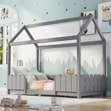 House Bed 90x200 Cm - Versatile Wooden Children's Bed For Boys & Girls - With Safety Rail And Slatted Frame - Grey - View 1