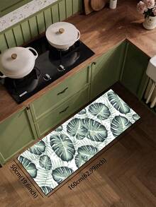 1pc Monstera Leaf Print Kitchen Mat, Fabric Surface With Absorbent Sponge And Non-Slip Rubber Bottom, 3.5mm, Relieves Fatigue From Long Standing, Suitable For Kitchen, Bathroom, Entryway, Laundry Room - View 8