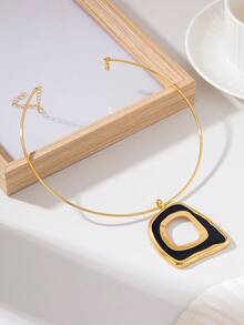 1pc Fashion Asymmetrical Hollow Square Oil Drop Pendant Necklace - Collar - View 5