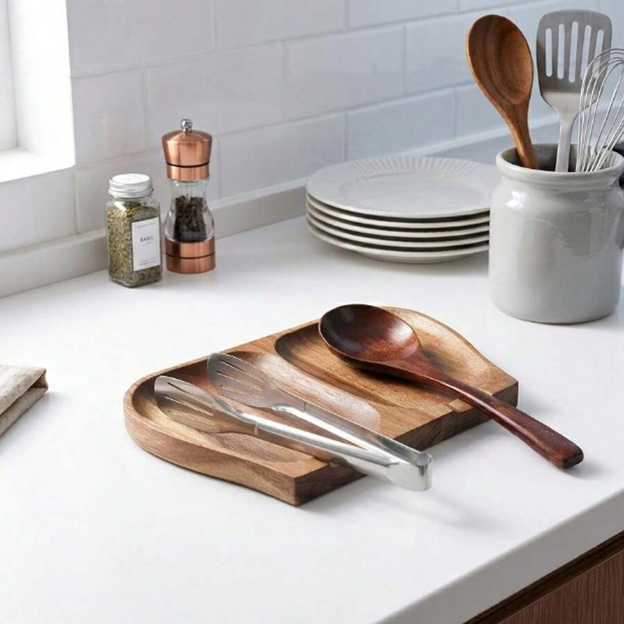1/2/3pcs Set Rosewood Pot Rack Spoon Holder, Double Layer Kitchen Countertop Spoon Rack, Suitable For Kitchen Stove Utensils, Soup Ladle, Cooking Spoon, Whisk, Strainer, Tongs, Modern And Rustic Style - Multicolor - View 1