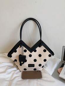 Women's Commuter Bag 2026 New Fashion Versatile Polka Dot Shoulder Bag Large Capacity Tote - Black - View 7