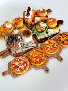1 Set Miniatur Piring Kotak-kotak Beruang Roti Panggang Croissant Makanan Mainan Simulasi Telur Goreng Roti Pizza Set Aksesoris DIY Dekorasi Adegan Kantor Hadiah Ulang Tahun - MultiWarna - View 2