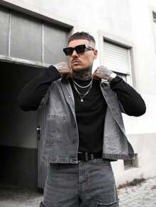 Men's Fashionable Personalized Retro Short Sleeve Denim Shirt - Dark Grey - View 1