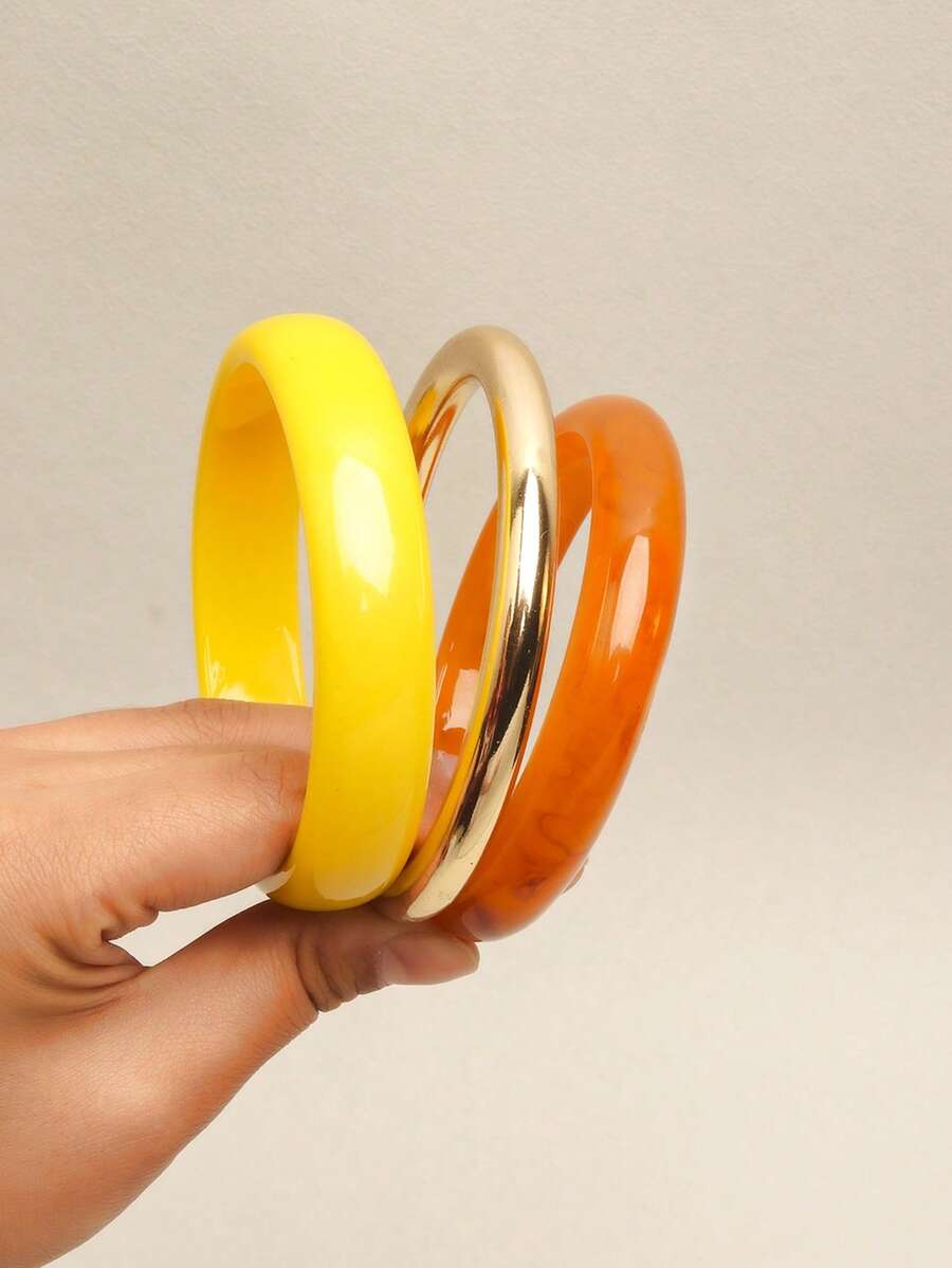 3pcs Yellow Round Bracelet Set, Suitable For Women, Versatile And Personalized, Perfect For Travel, Vacation, Dating, Shopping, Party, Daily Wear, Outdoor Activities, Photography, Birthday Gift - Multicolor - View 1