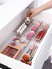 25/16/12/8/4/1pc Transparent Cosmetic Storage Box, Drawer Organizer, Makeup Organizer, Desktop Divider Storage Box, 4 Sizes Stackable Interlocking Storage Tray, Multi-Functional Transparent Divider Storage Box, For Makeup Storage, Office Stationery Storage, Can Be Placed In Room Accessories, Vanity, Home Desk, Kitchen, Office, Perfect Gift For Women On Holidays - Multicolor - View 7