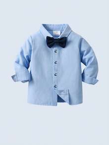 BOARNSEORL Baby Boys 3-Piece Gentleman Outfit - Long Sleeve Shirt, Vest With Bow Tie, And Pants, Fashionable And Dapper For Birthday Party, Christmas Party, Wedding, Baby Shower, Anniversary - 藏蓝色 - 查看 8