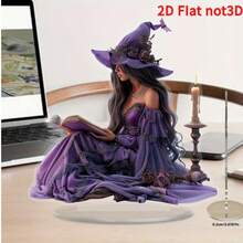 All-Season Charming Witch Statue, 2D Flat Printed Decor - Home & Office Desk Ornament, Bedroom Decoration, Multi-Purpose Christmas Gift, No Text, Halloween Exclusive - View 3